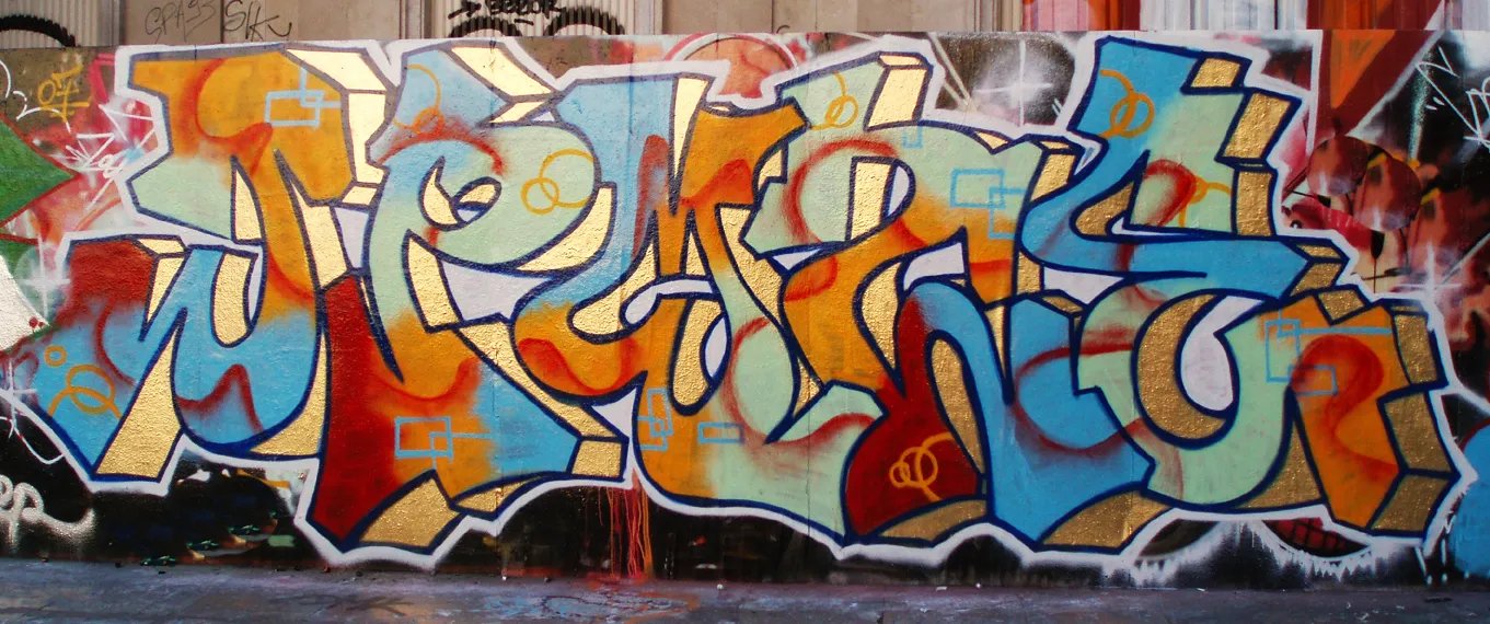 Fresque murale or et bleu